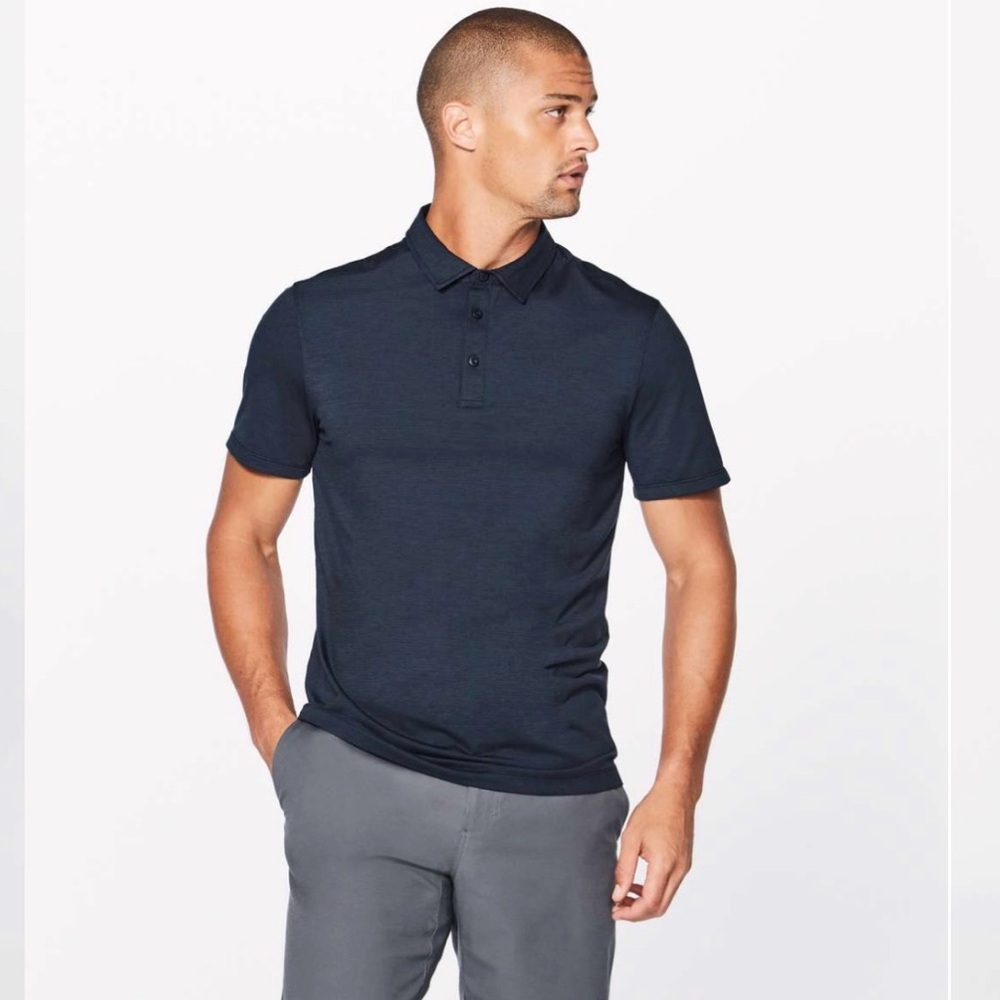 Lululemon Navy Evolution Short-Sleeve Polo Shirt Sz Large Golf Tennis Sporty
